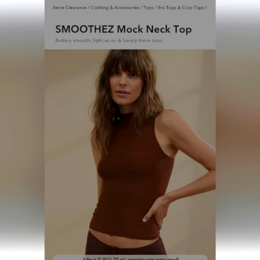 Aerie SMOOTHEZ Brown Mock Neck Top